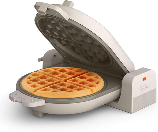 bella Flip-n-Store Belgian Waffle Maker, EverGood™ Ceramic Nonstick Coating, Fits-anywhere™ Kitchenware, Power Indicator Light & Touch Handle, 7” Wide & 1" Deep Plates, 1000 Watt, Oatmilk